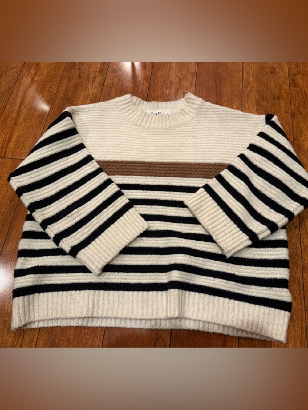 LAP Cream and Black Striped Ribbed Sweater